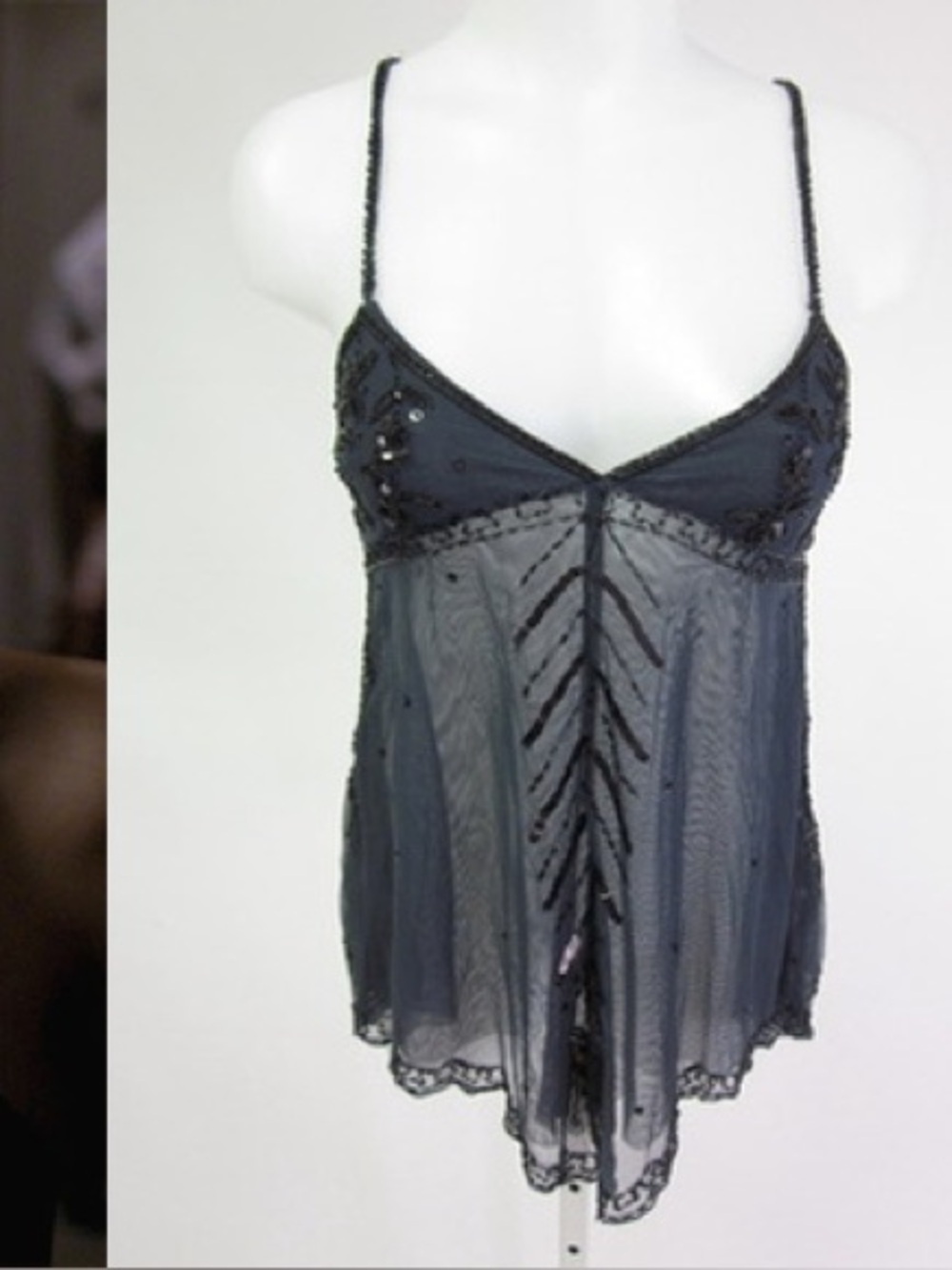 ISO: Free People Black Sheer Beaded Slip Chemise Top